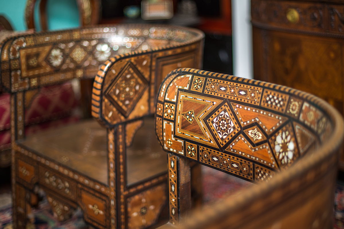 Intricate detail of some of the chairs inside the Villa Zorayda Museum