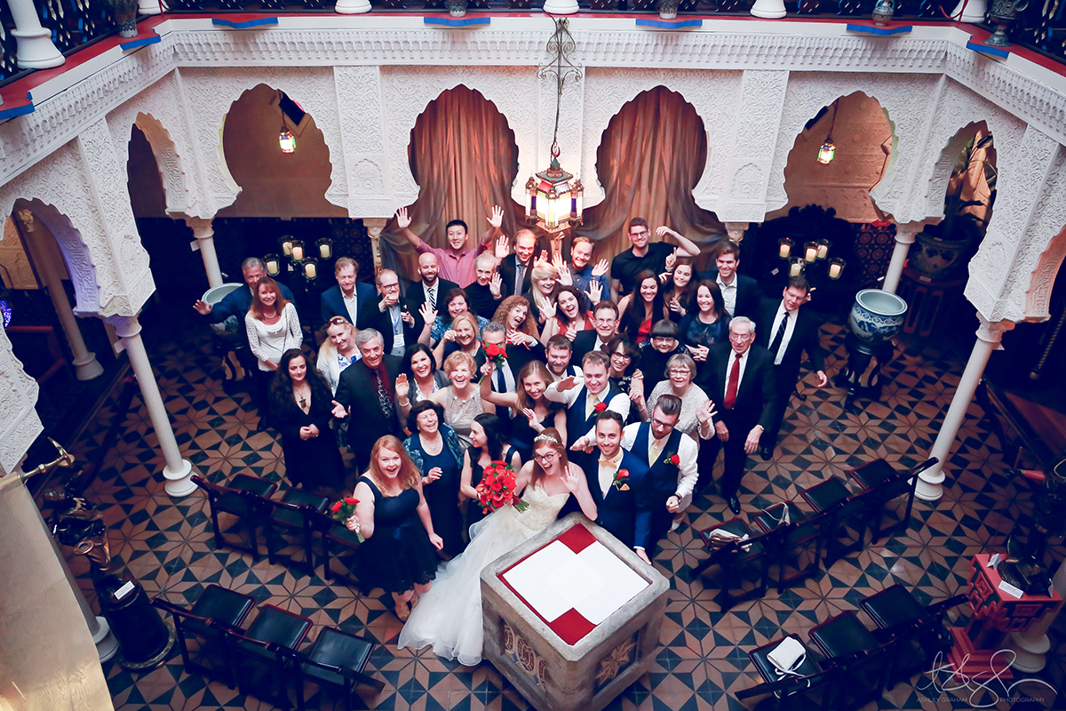 Wedding party inside of the Villa Zorayda Museum