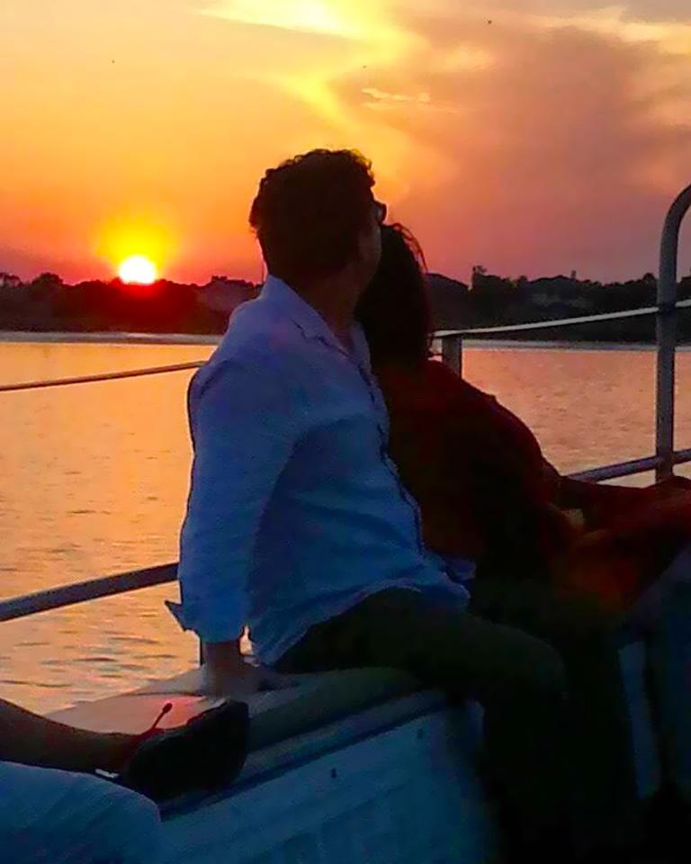 Schooner Freedom view from being aboard at sunset (couple pictured)