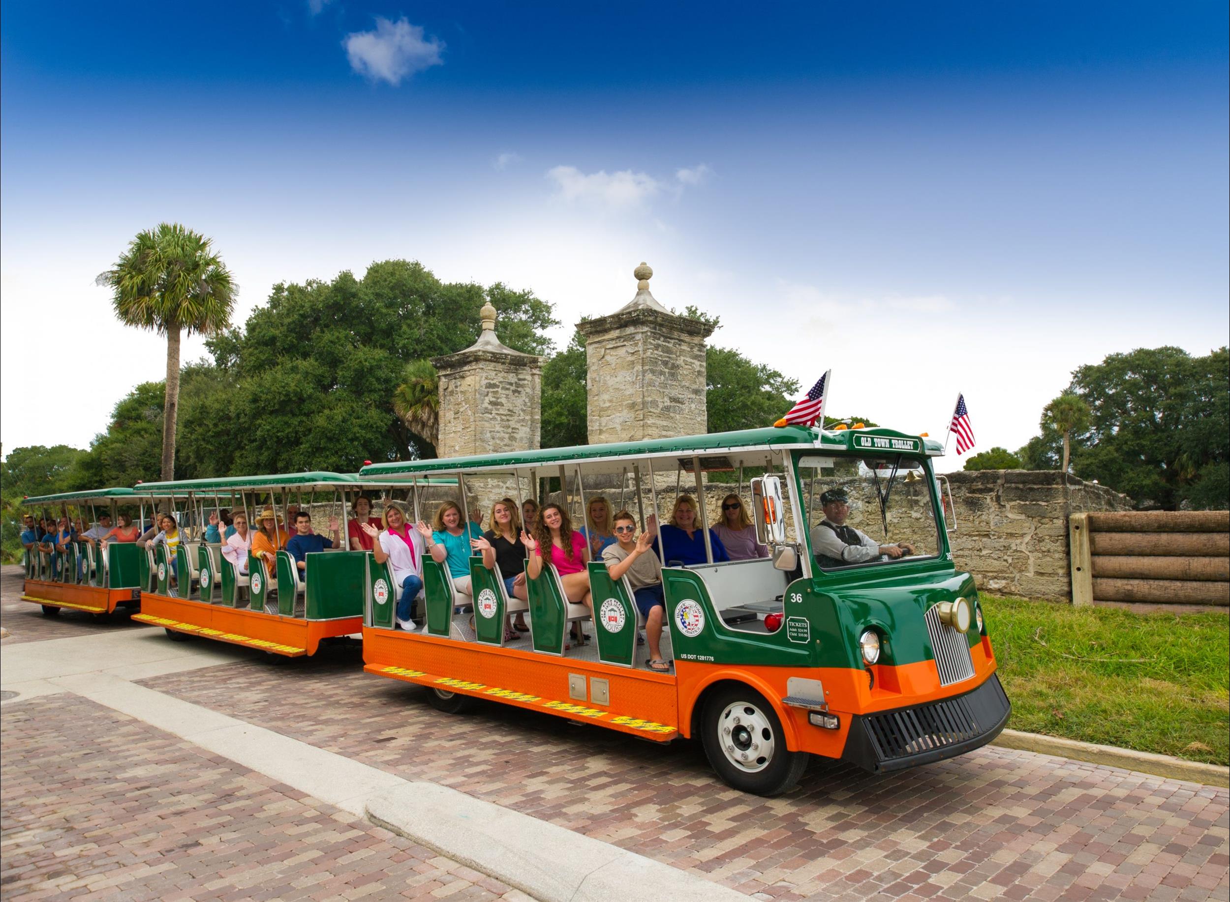 Old Town Trolley in front of St. Augustine City Gates
