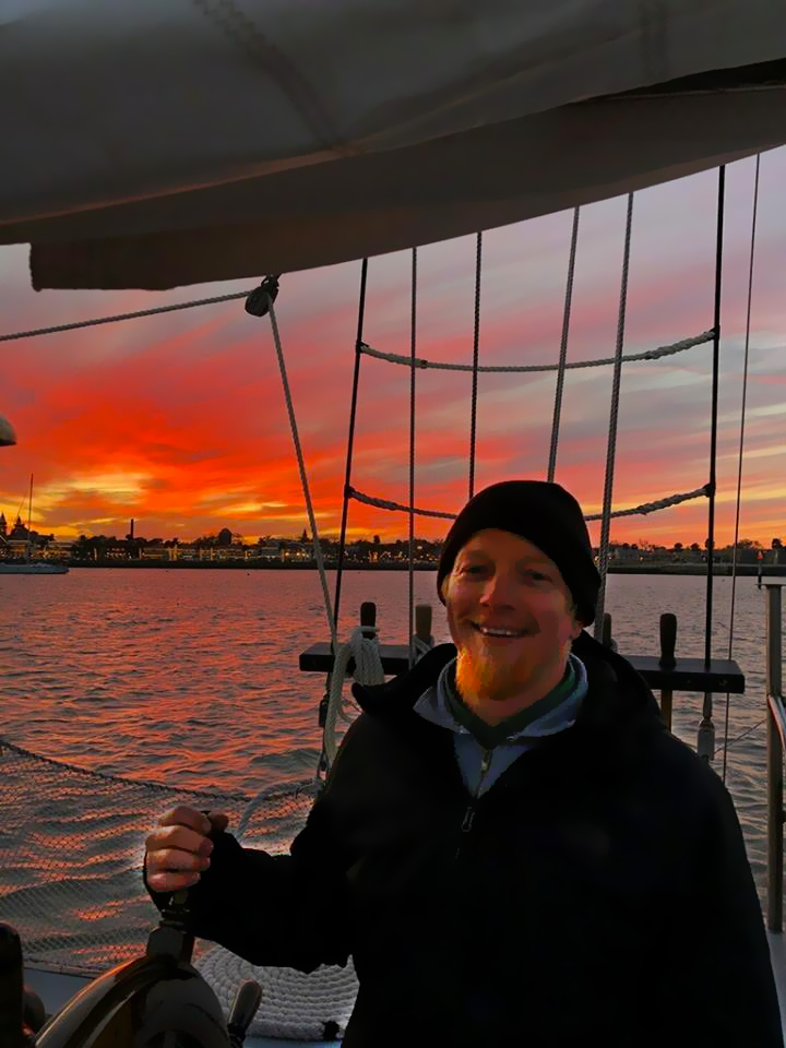 Schooner Freedom view from being aboard at sunset 